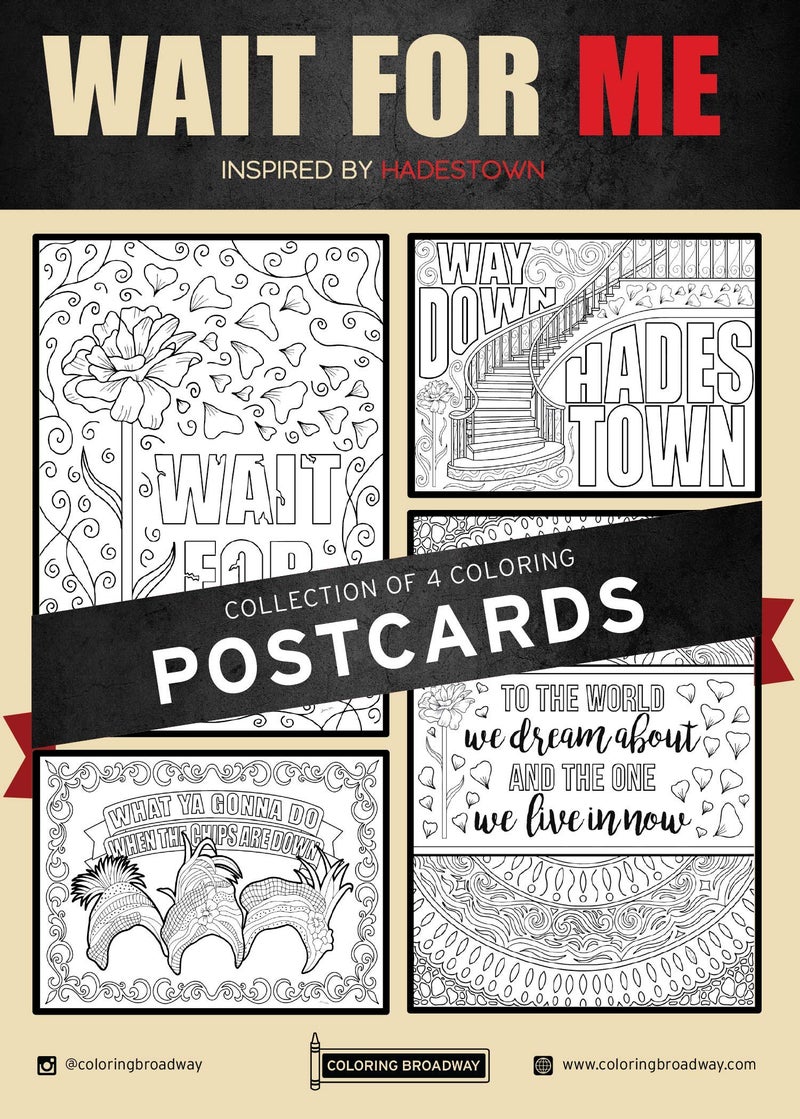 Coloring Broadway - Hadestown inspired Coloring Postcards (Set of 4) â€œWait For Meâ€ Collection, Broadway Musical Merchandise, Matte Card Stock (5â€ x 7â€), Ideal Gift for a Broadway Theater Lover - Image 1